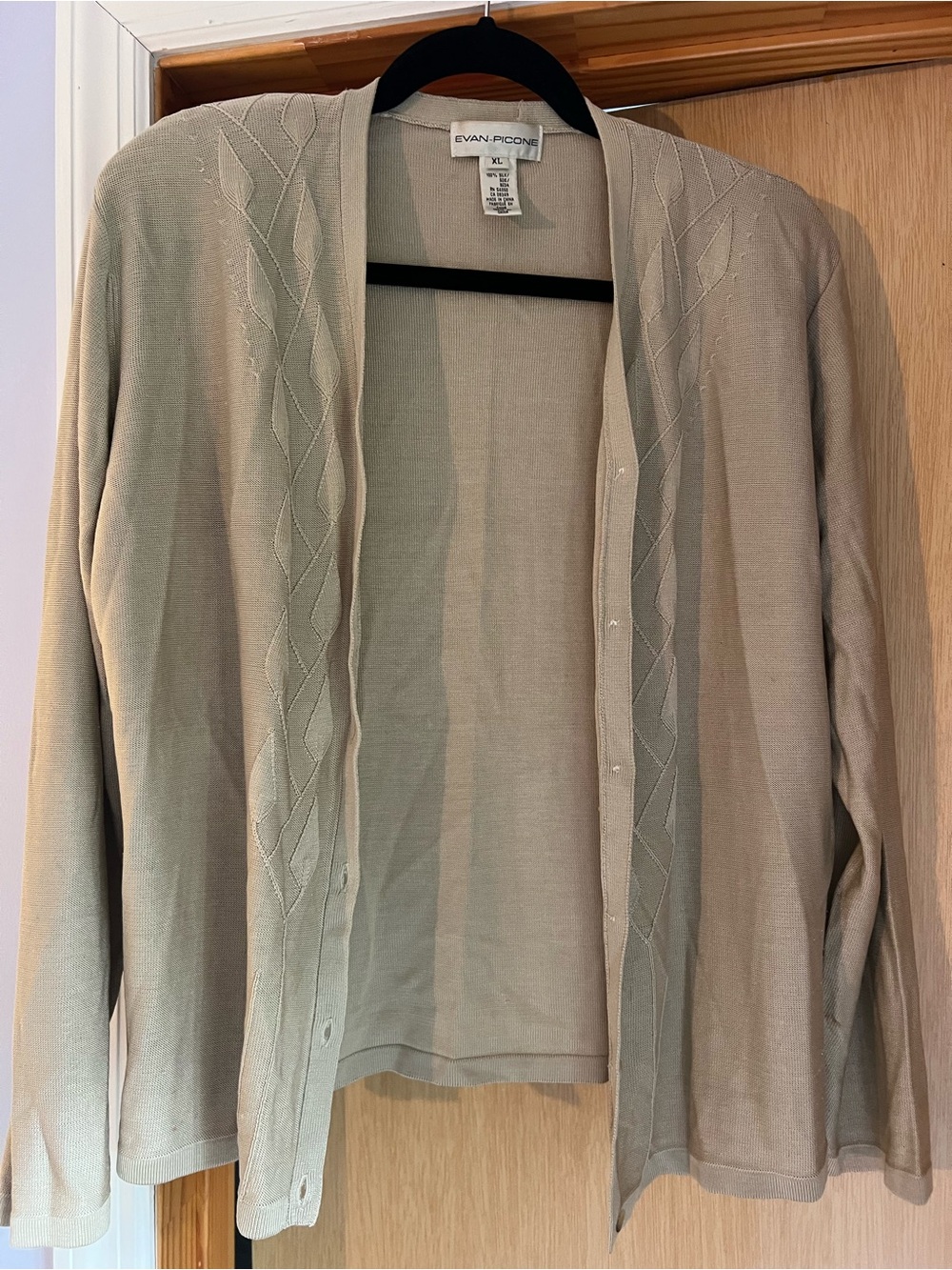 Evan Picone Light Beige Open-Front Knit Cardigan